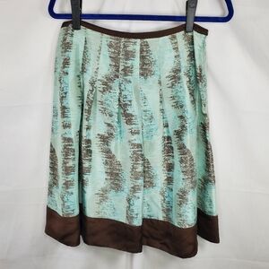 Anthropologie Odille Silk Skirt Teal Brown Pleated Size 6